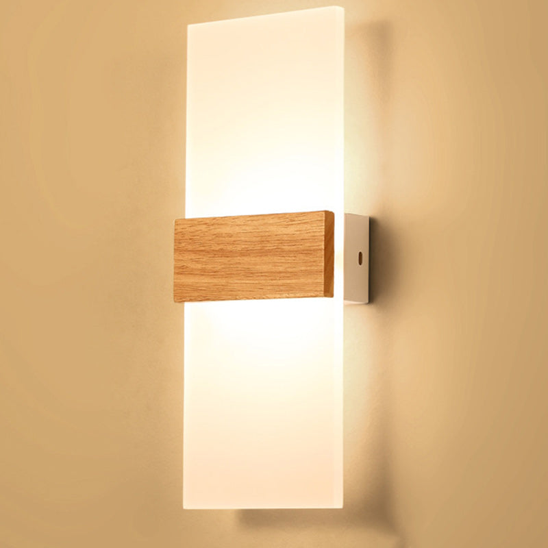 Contemporary Nordic Round Wood Acrylic LED Wall Sconce Lamp