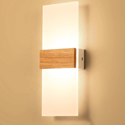 Contemporary Nordic Round Wood Acrylic LED Wall Sconce Lamp