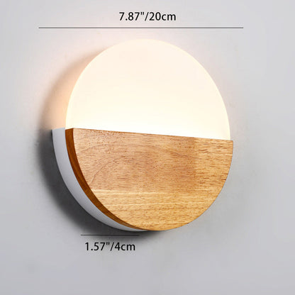 Contemporary Nordic Round Wood Acrylic LED Wall Sconce Lamp