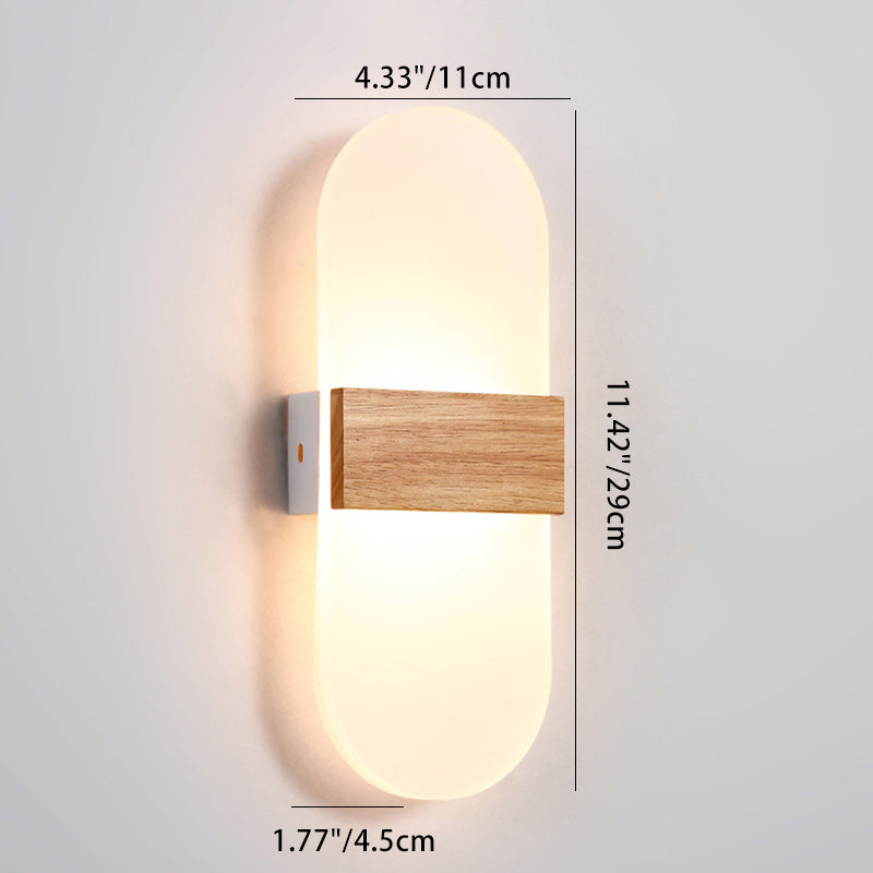 Contemporary Nordic Round Wood Acrylic LED Wall Sconce Lamp