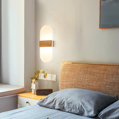 Contemporary Nordic Round Wood Acrylic LED Wall Sconce Lamp