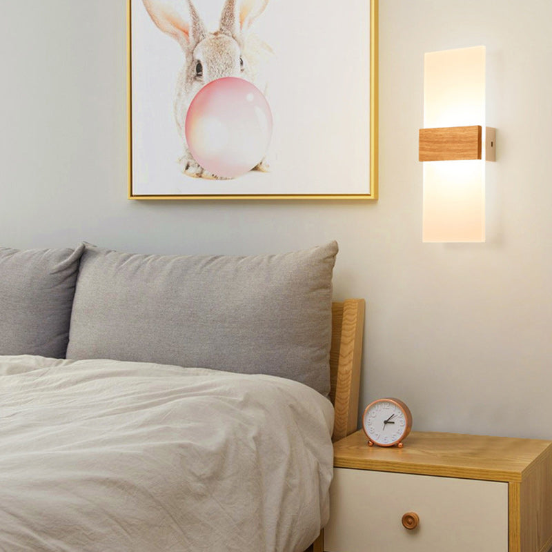 Contemporary Nordic Round Wood Acrylic LED Wall Sconce Lamp
