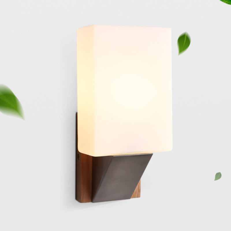 Nordic Rectangular Wood Iron Glass 1-Light Wall Sconce Lamp