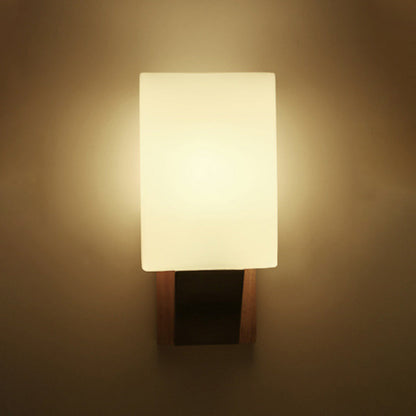 Nordic Rectangular Wood Iron Glass 1-Light Wall Sconce Lamp