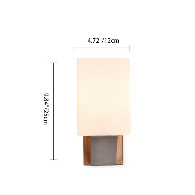 Nordic Rectangular Wood Iron Glass 1-Light Wall Sconce Lamp