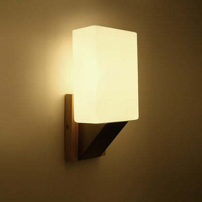 Nordic Rectangular Wood Iron Glass 1-Light Wall Sconce Lamp