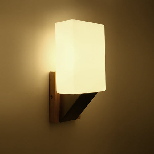 Nordic Rectangular Wood Iron Glass 1-Light Wall Sconce Lamp