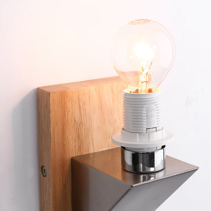 Nordic Rectangular Wood Iron Glass 1-Light Wall Sconce Lamp