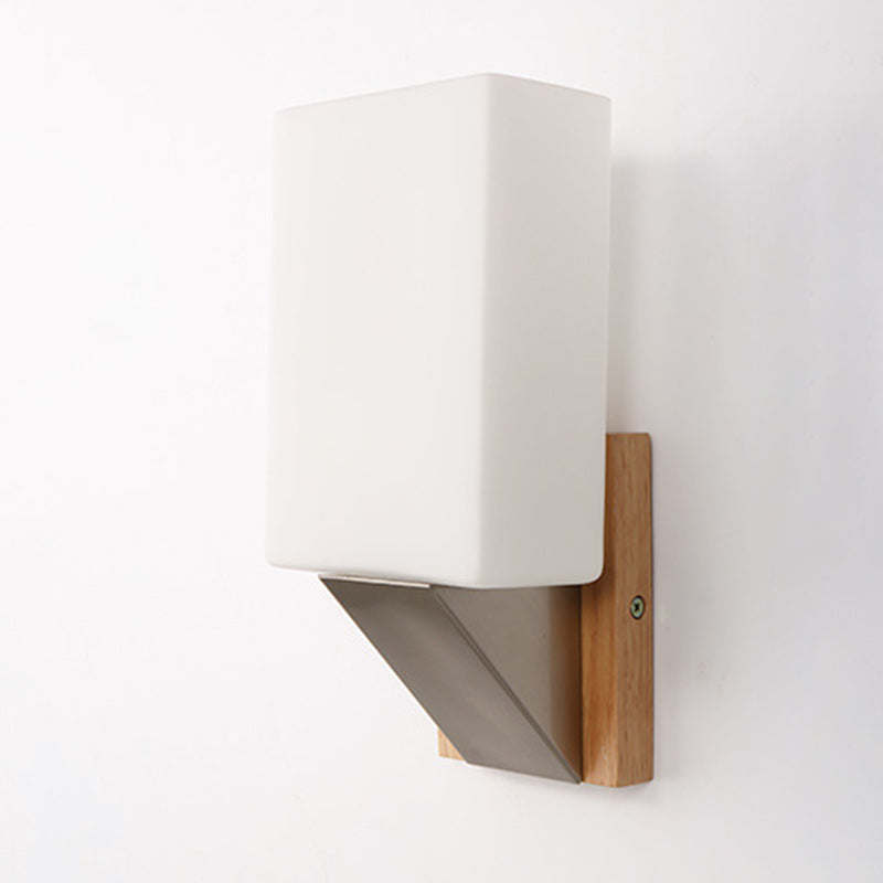 Nordic Rectangular Wood Iron Glass 1-Light Wall Sconce Lamp