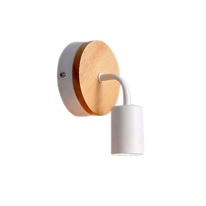 Modern Minimalist Round Wood Iron 1-Light Wall Sconce Lamp