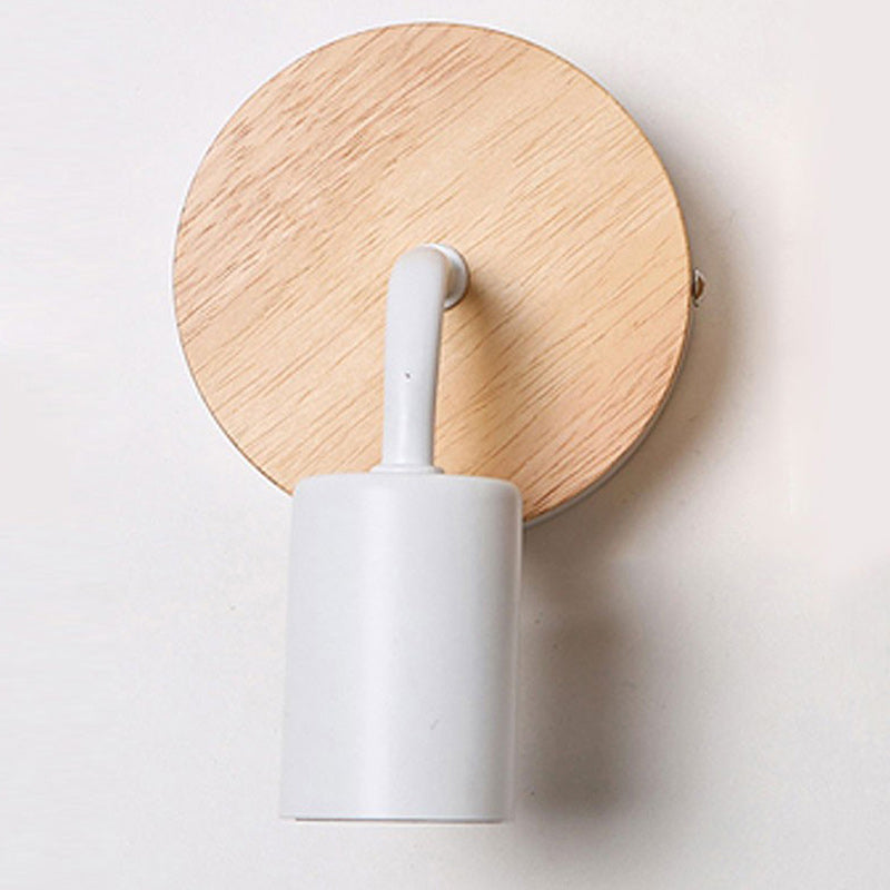 Modern Minimalist Round Wood Iron 1-Light Wall Sconce Lamp