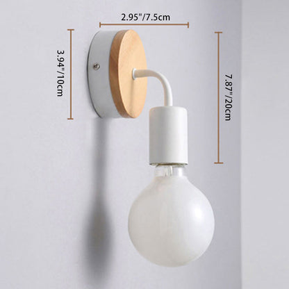 Modern Minimalist Round Wood Iron 1-Light Wall Sconce Lamp