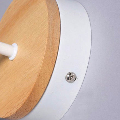 Modern Minimalist Round Wood Iron 1-Light Wall Sconce Lamp