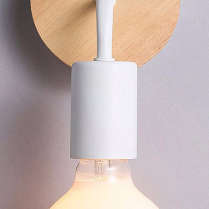 Modern Minimalist Round Wood Iron 1-Light Wall Sconce Lamp