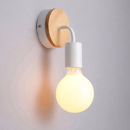 Modern Minimalist Round Wood Iron 1-Light Wall Sconce Lamp