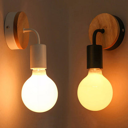 Modern Minimalist Round Wood Iron 1-Light Wall Sconce Lamp