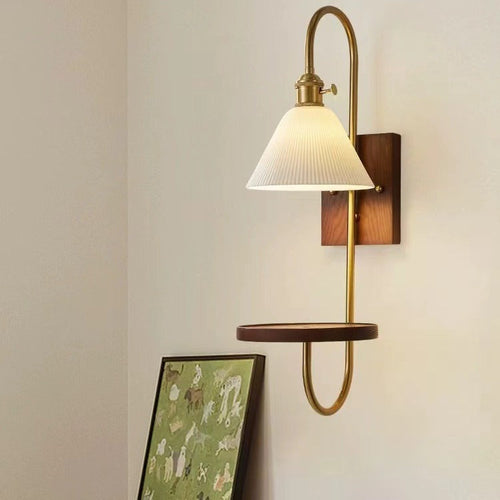 Drum Wood Iron Ceramic Glass 1-Light Wall Sconce Lamp