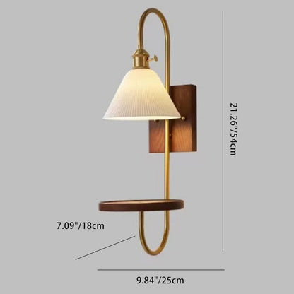 Drum Wood Iron Ceramic Glass 1-Light Wall Sconce Lamp