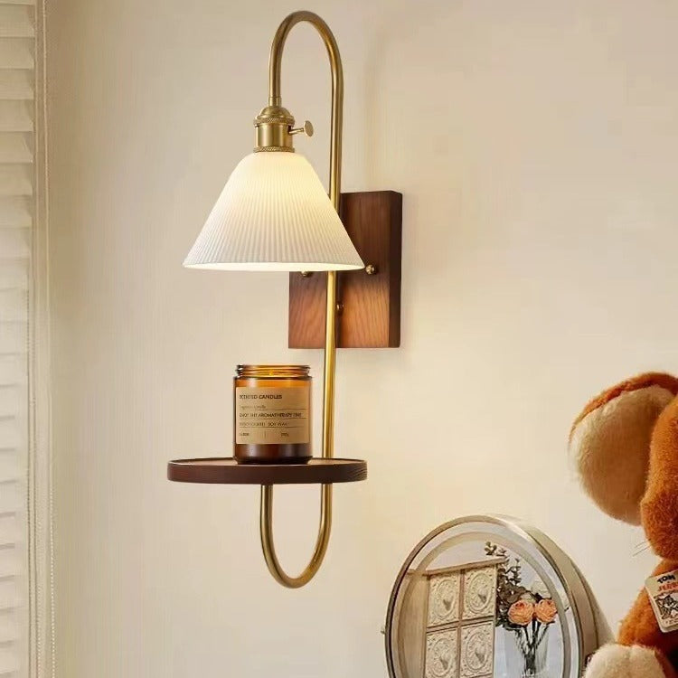 Drum Wood Iron Ceramic Glass 1-Light Wall Sconce Lamp