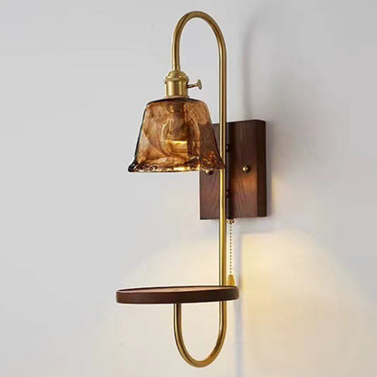 Drum Wood Iron Ceramic Glass 1-Light Wall Sconce Lamp