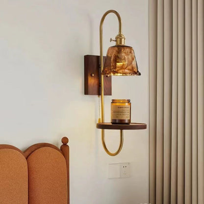 Drum Wood Iron Ceramic Glass 1-Light Wall Sconce Lamp