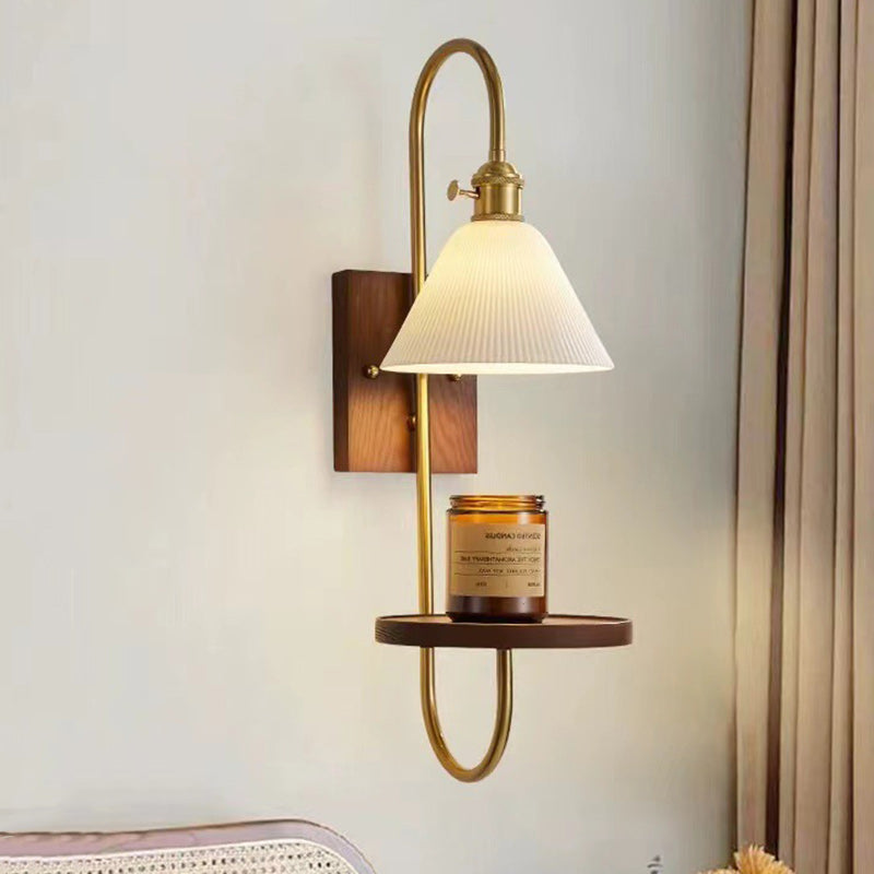 Drum Wood Iron Ceramic Glass 1-Light Wall Sconce Lamp