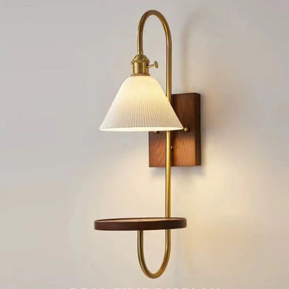 Drum Wood Iron Ceramic Glass 1-Light Wall Sconce Lamp