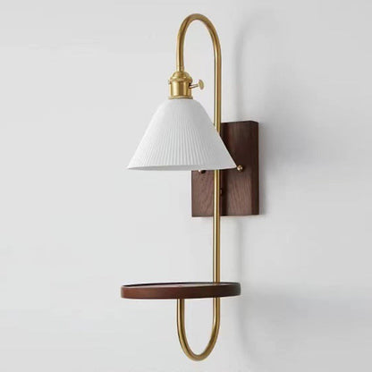 Drum Wood Iron Ceramic Glass 1-Light Wall Sconce Lamp