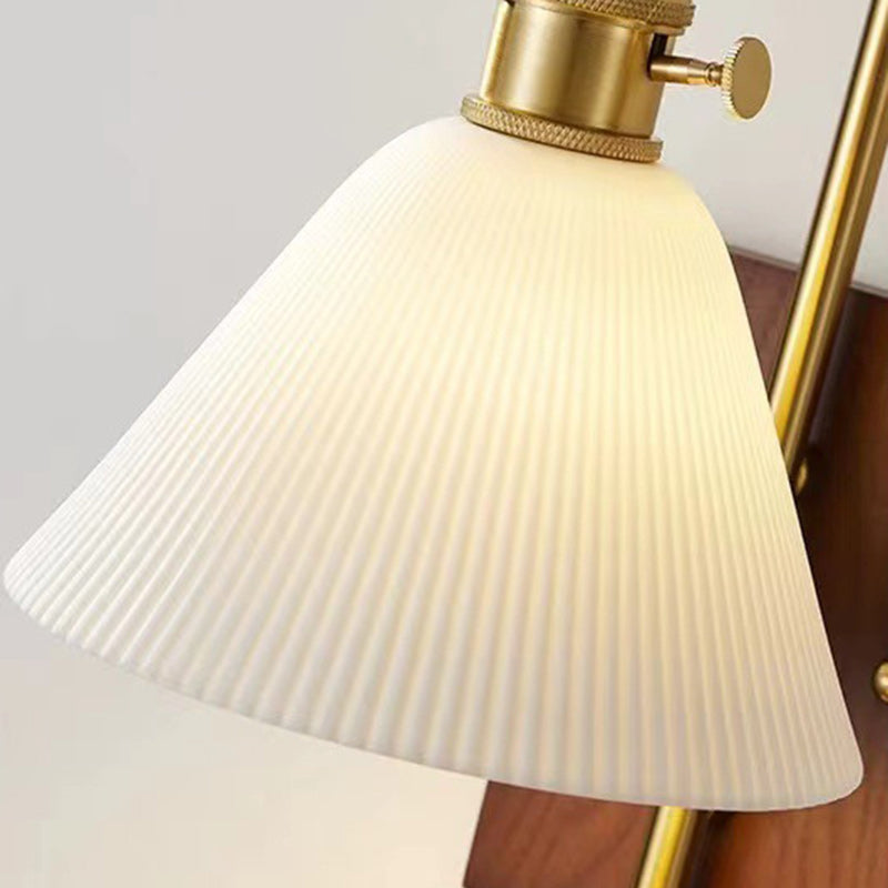 Drum Wood Iron Ceramic Glass 1-Light Wall Sconce Lamp