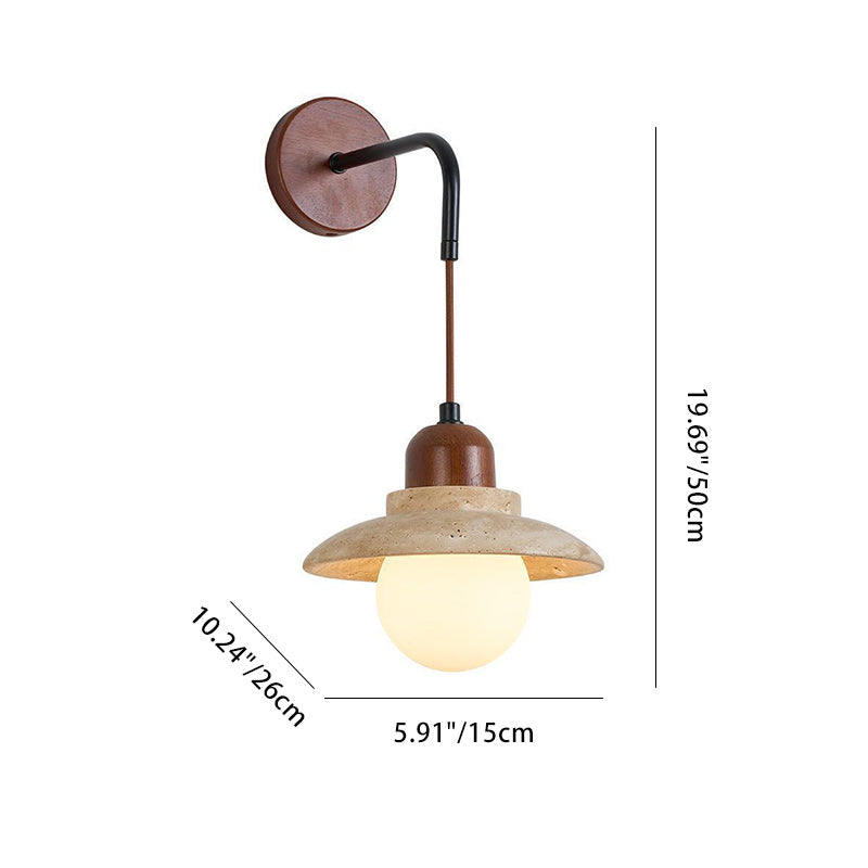 Japanese Round Stone Wood Glass 1-Light Wall Sconce Lamp