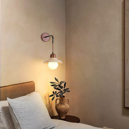Japanese Round Stone Wood Glass 1-Light Wall Sconce Lamp