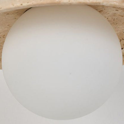 Japanese Round Stone Wood Glass 1-Light Wall Sconce Lamp