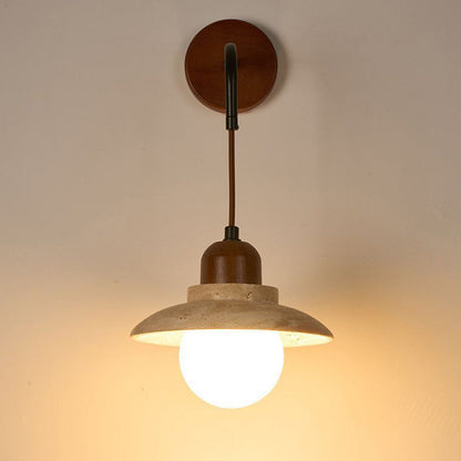 Japanese Round Stone Wood Glass 1-Light Wall Sconce Lamp