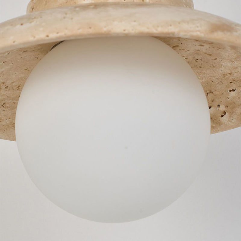 Japanese Round Stone Wood Glass 1-Light Wall Sconce Lamp
