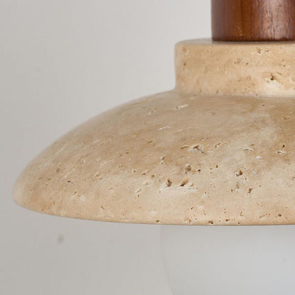 Japanese Round Stone Wood Glass 1-Light Wall Sconce Lamp