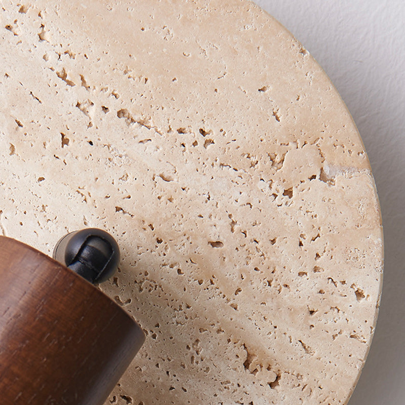 Japanese Round Stone Wood 1-Light Wall Sconce Lamp