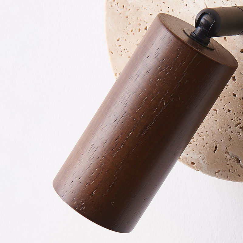 Japanese Round Stone Wood 1-Light Wall Sconce Lamp