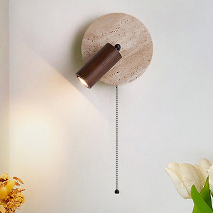 Japanese Round Stone Wood 1-Light Wall Sconce Lamp