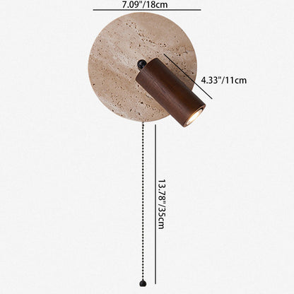 Japanese Round Stone Wood 1-Light Wall Sconce Lamp