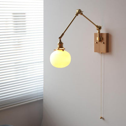 Japanese Round Wood Copper Ceramic 1-Light Wall Sconce Lamp