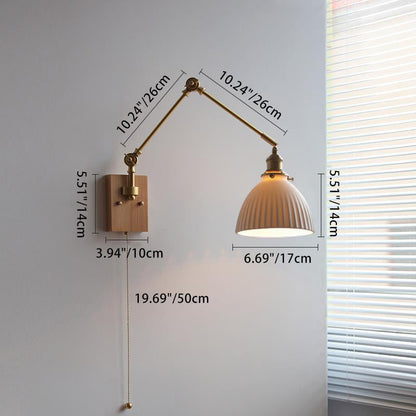 Japanese Round Wood Copper Ceramic 1-Light Wall Sconce Lamp