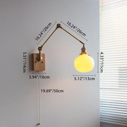 Japanese Round Wood Copper Ceramic 1-Light Wall Sconce Lamp