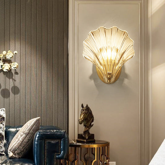 Luxury Shell Copper Glass 1-Light Wall Sconce Lamp