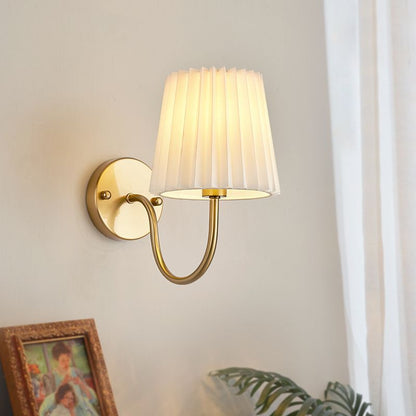 French Drum Iron Fabric Glass 1-Light Wall Sconce Lamp