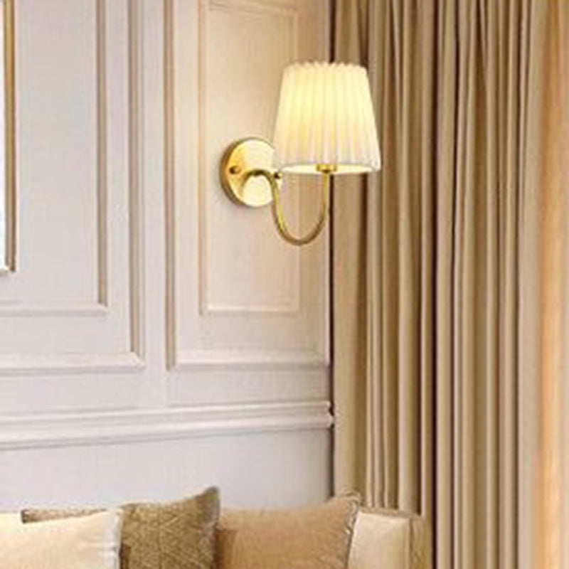 French Drum Iron Fabric Glass 1-Light Wall Sconce Lamp