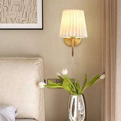 French Drum Iron Fabric Glass 1-Light Wall Sconce Lamp