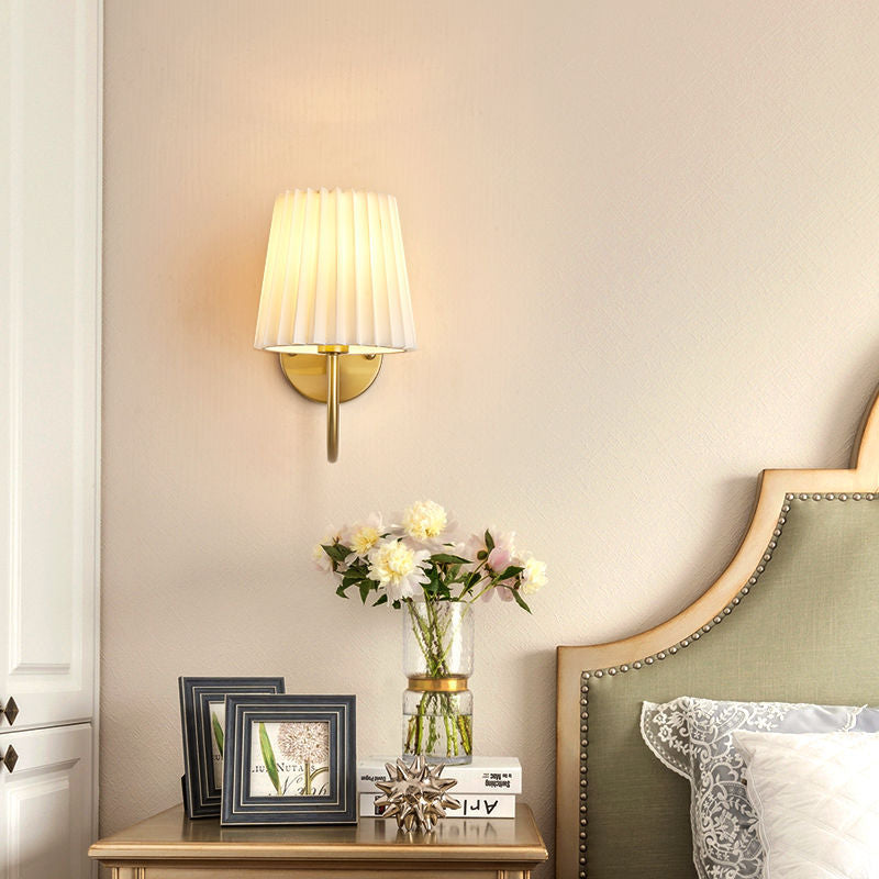 French Drum Iron Fabric Glass 1-Light Wall Sconce Lamp