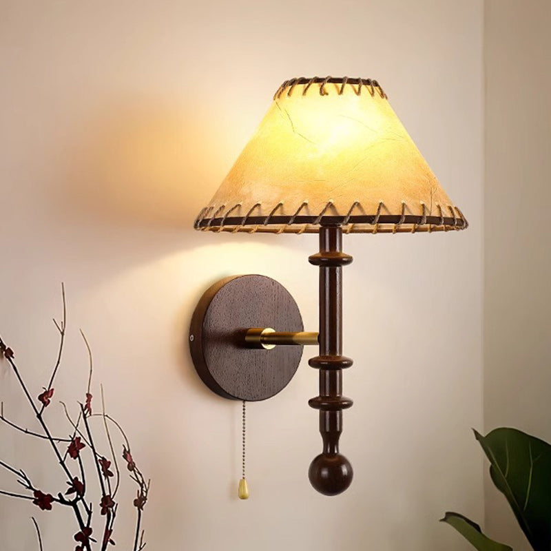 Retro Drum Iron Wood Fabric 1-Light Wall Sconce Lamp