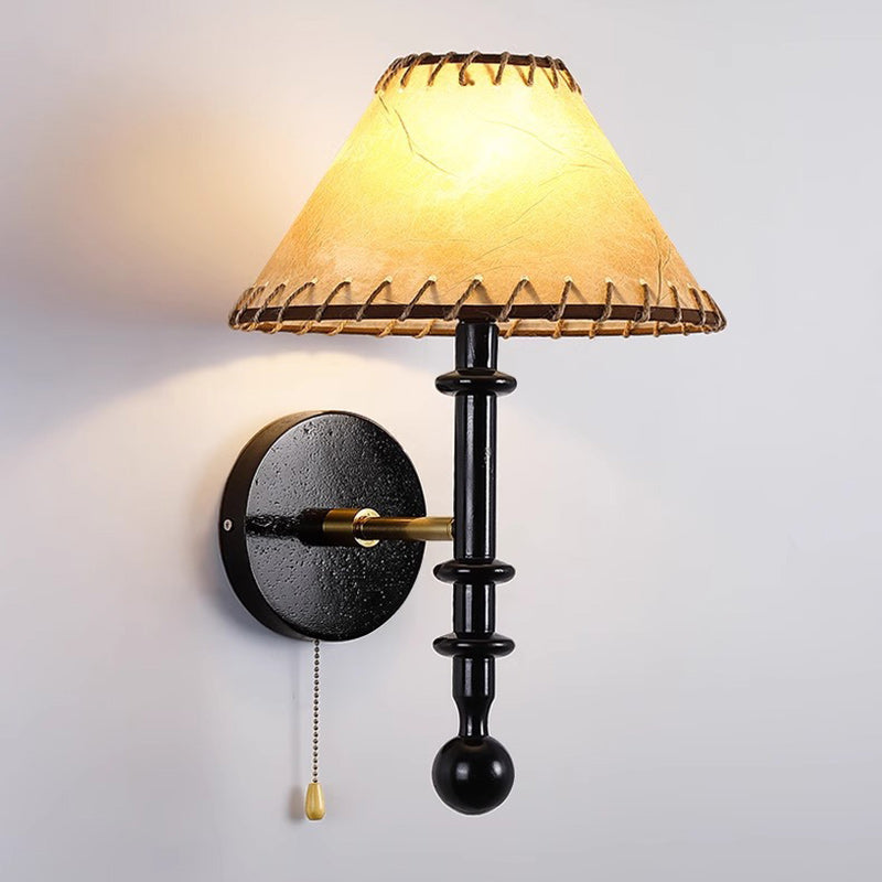 Retro Drum Iron Wood Fabric 1-Light Wall Sconce Lamp