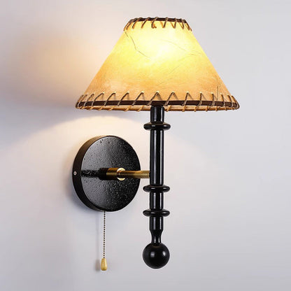 Retro Drum Iron Wood Fabric 1-Light Wall Sconce Lamp